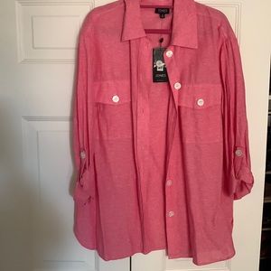 Jones NY 1X Long Linen Blend Shirt